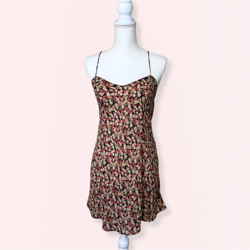 Knickerbox Vintage Autumn Floral Slip Dress – Size 10-12, Black w/ Floral Print